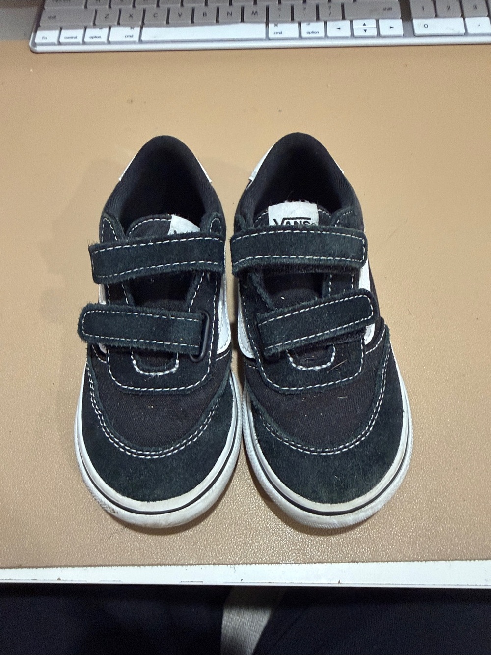 Vans Kids Black & White Velcro Sneakers